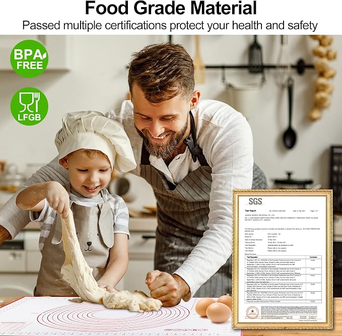 HOOMIL Silicone Baking Mat, 28"x20" Non-Stick, Non-Slip Extra Large Pastry Mat with Measurements for Rolling Dough, Bread Pie Crust Pizza Cookies Fondant Making