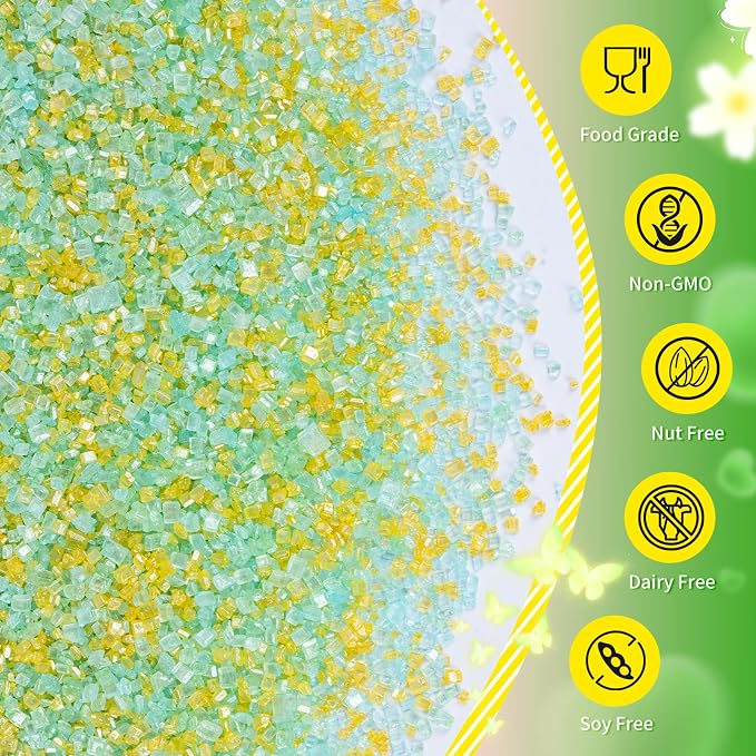 Edible Green Sanding Sugar Sprinkles,Edible Gold Light Green and Sky Blue Sprinkle Mix,150g/5.3oz,Edible Sugar Crystals for Cake Decorating,Sprinkle Mix for Baking Decorations,Cookies,Ice Cream,Fondant Cake,Caramel Apples,Cupcakes,Desserts,Soccer Sport...