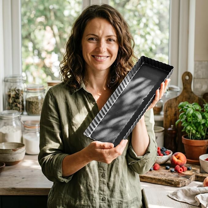 4 Pack Rectangular Tart Pans 14 Inch Nonstick Quiche Pie Pan with Removable Bottom Tart Pans for Pies, Quiche Bakeware, Cheese Cakes, Desserts