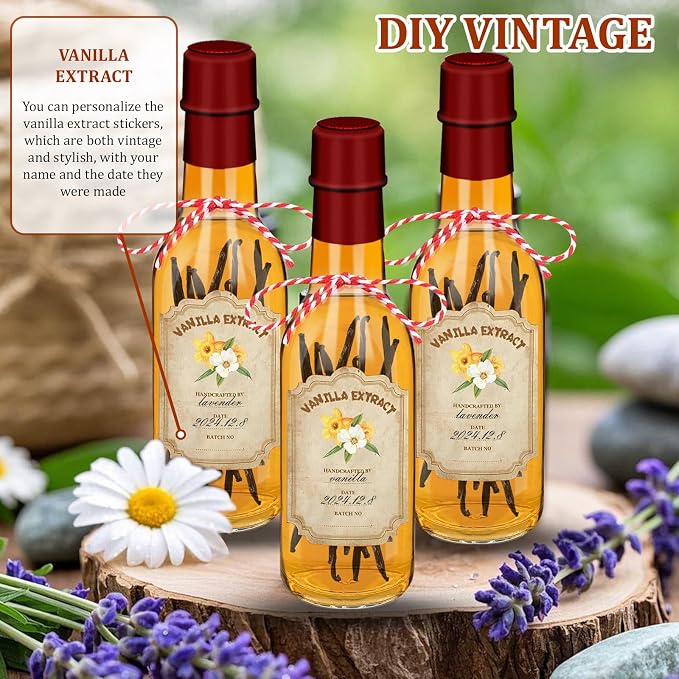 16 Pack 5 oz Glass Vanilla Extract Bottles with Lids, Labels, Shrink Bands & Funnel – Ideal for Syrup, Essential Oils, and Homemade Extract Gifting