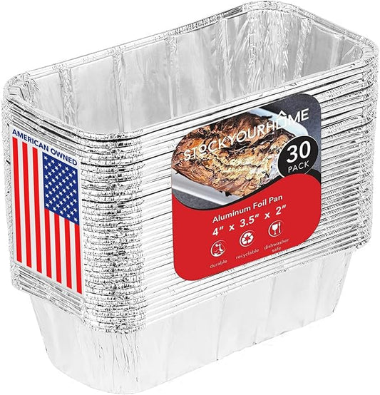 Stock Your Home 1 Lb Aluminum Foil Mini Loaf Pans (30 Pack) Disposable Small Loaf Pan – 1 Pound Baking Tin Liners, Perfect to Bake Cakes, Bread Loaves, and Meat - 6 x 3.5 x 2