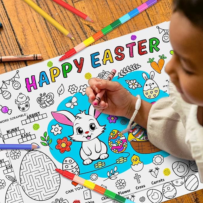 45pcs Easter Disposable Coloring Placemats Easter Day Crafts for Kids Party Favors Coloring Poster School Classroom Activities Paper Table Mats