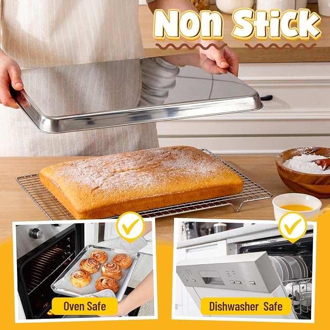 4 Pack Stainless Steel Sheet Baking Pans, 16/18/20/24 Inch Commercial Grade Cookie Sheets for Baking, Heavy Duty Stainless Steel Cookware Set, Non-stick, Non-toxic