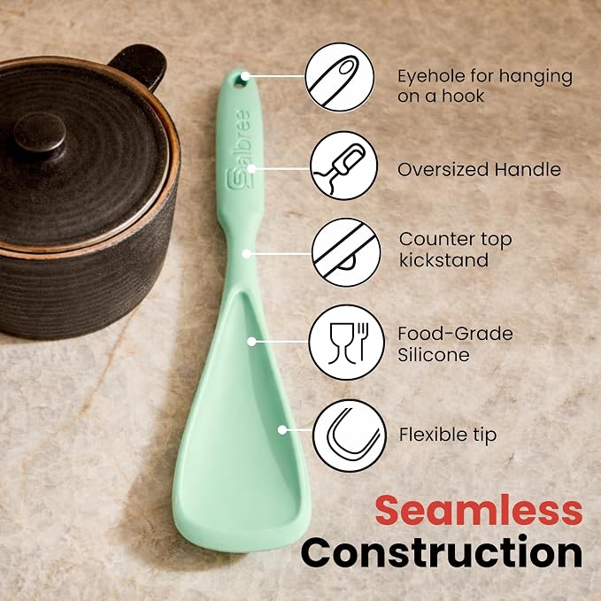 Silicone Spoon Spatula for Cooking - Multifunction Scoop Spatula Spoonula - Heat Resistant Cooking Spoon for Nonstick Cookware - Large Silicone Kitchen Spoon - Seamless Design (Mint,2pcs)