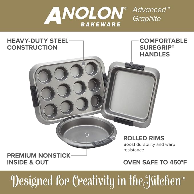 Anolon Advanced Nonstick Baking Pan/Nonstick Cake Pan, Round - 9 Inch, Gray, 1 Count (Pack of 2)