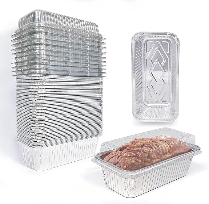 Disposable Loaf Pans with Lids, 50 Pack, 8.5x4.5 Bread Pans, Food Storage Containers, Heavy-duty 2lb Aluminum Loaf Pans, Pastry Boxes, Perfect for Baking Storing and Street Treats Takeout