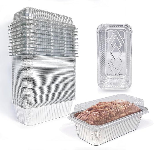 Disposable Loaf Pans with Lids, 50 Pack, 8.5x4.5 Bread Pans, Food Storage Containers, Heavy-duty 2lb Aluminum Loaf Pans, Pastry Boxes, Perfect for Baking Storing and Street Treats Takeout
