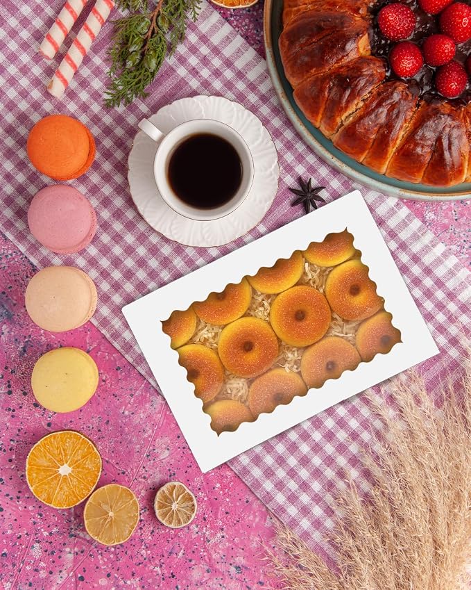 qiqee Auto-pop Up White Cookie Box with Window 14x10x2.5 inch 24Pcs Bakery Pastry Macaron Bakery Box For Packaging