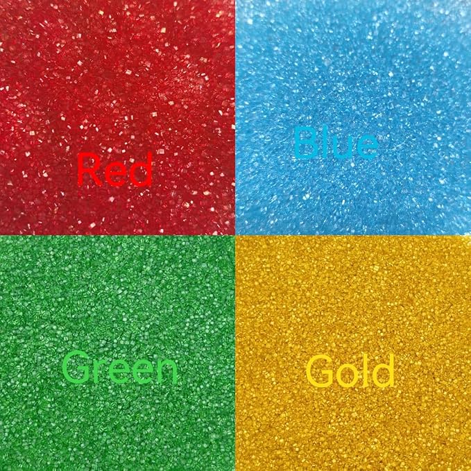 Senchanting Red Blue Green Gold Sanding Sugar Sprinkles, Edible Crystal Sanding Candy Sugar for Cake Decorating Wedding Party Baking Cupcake Cookie Ice Cream Decoration Supplies 168g/5.93oz