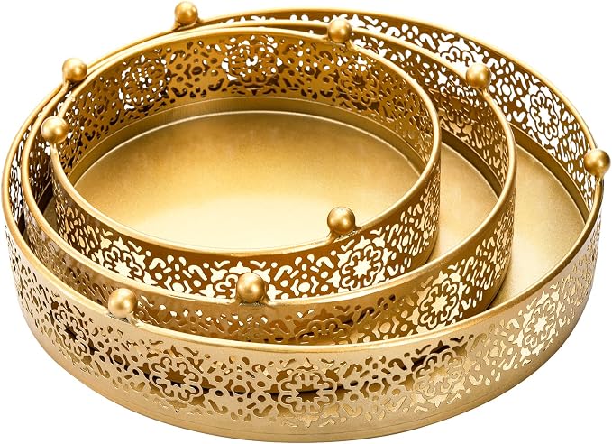 Hedume 3 Pack Cake Stand Set, Round Cake Stands, Metal Dessert Cupcake Pastry Candy Display Plate for Wedding, Event, Birthday Party