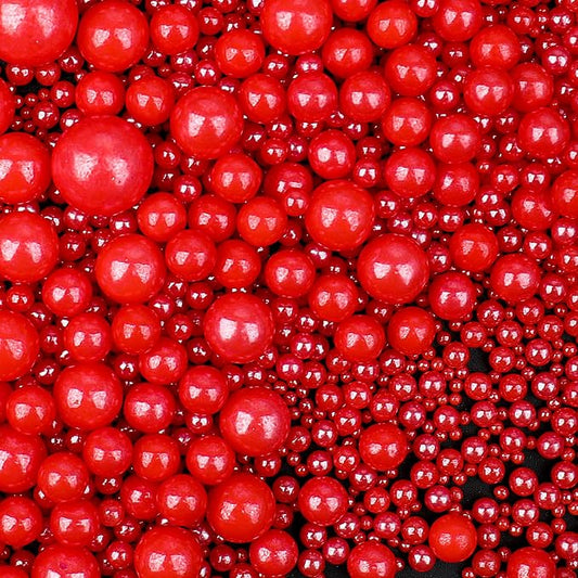 Red Sprinkles for Cake Decorating, 130g/4.6oz Edible Red Pearl Sprinkles Mix, Sugar Candy Pearls for Baking, Cookie Decorations and Cupcake Toppings, Wedding Party Valentines Christmas Supplies