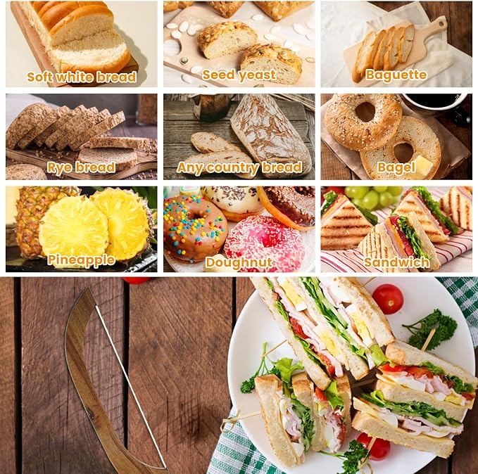 2 Pack Wooden Bread Bow Knife Set,Durable High Carbon Steel Cutting Blade,Multipurpose Slicer for Sourdough, Baguette,Cheese and Fruit,Comes with Screwdriver,Covers & Storage Pouches