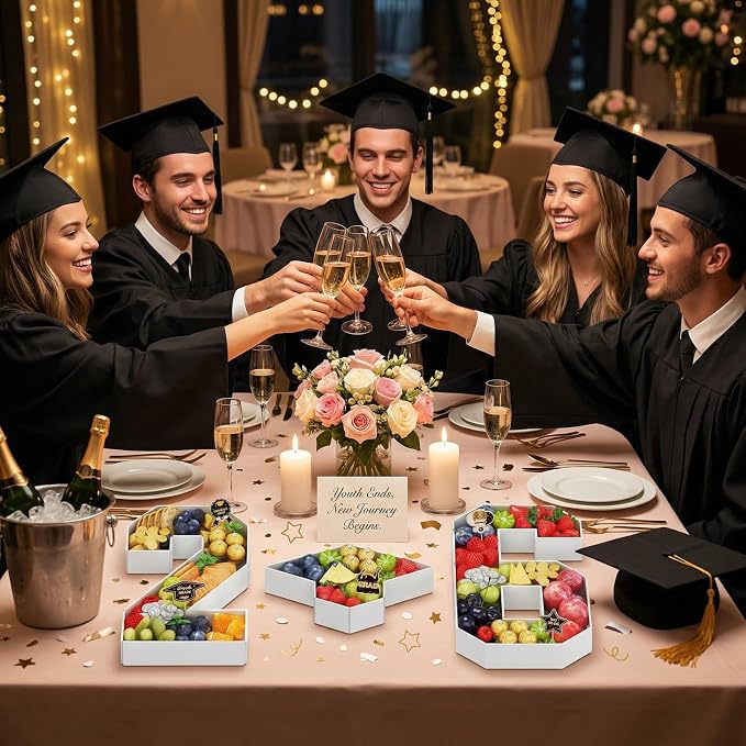 HILAVO 26 Charcuterie Numbers Fillable, 3Pcs 13.7" Graduation Cap Number Charcuterie Board Box 2026 Graduation Decorations Food Serving Tray for Class of 2026 Congrats Grad Party Decorations
