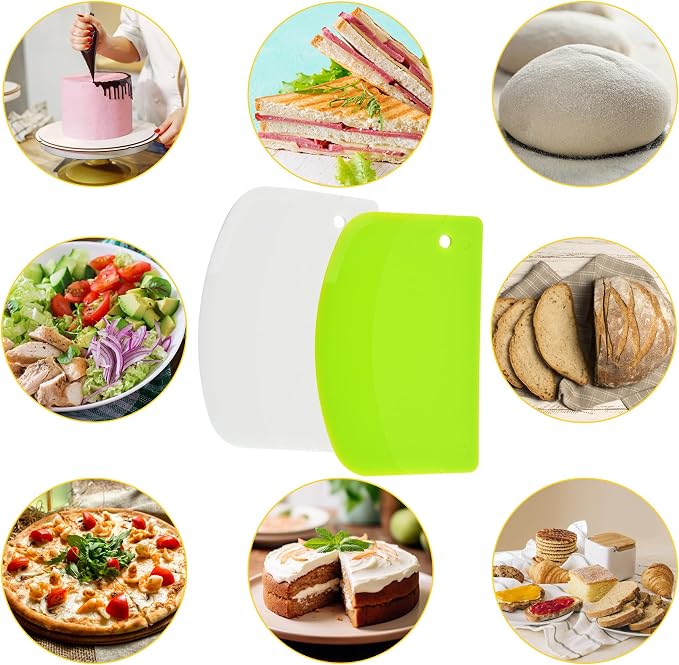 5 Pack Dough Scraper, 5.3 x 3.6 Inch Plastic Bench Scraper, Bowl Spatula, Kitchen Pastry Cutter Tool for Bread Dough, Pastry, Pizza, Baking Cake (Green,Yellow,White)