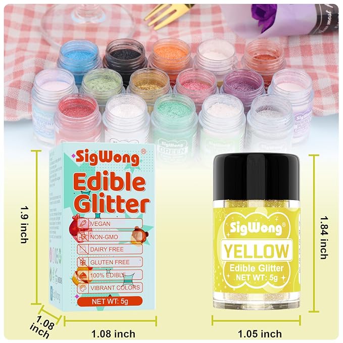 Yellow Edible Glitter - 5g Food Grade Cake Decorating Shimmering Glitter, Edible Sprinkle Luster Dust for Drinks, Chocolates, Fondant, Strawberries, Cupcakes, Candy, Easter Cookie - Vegan
