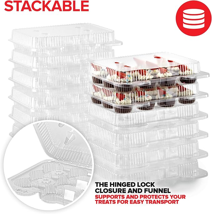 Stock Your Home Mini Disposable Plastic Cupcake Containers (20 Pack) 12 - Count Tray Compartment, Small or Mini Cupcakes Box/Holder/Carrier with Clear Connected Dome Lid, BPA Free