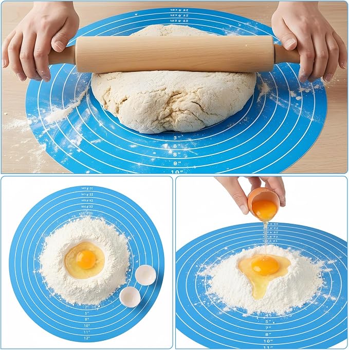 2 Pcs Silicone Cake Mat, 12 Inch Round Silicone Baking Mat with Measurements Pink Blue Turntable Pastry Mats Non-Stick Heat Resistant Reusable Cookie Pad for Rolling Dough Pizza Pan
