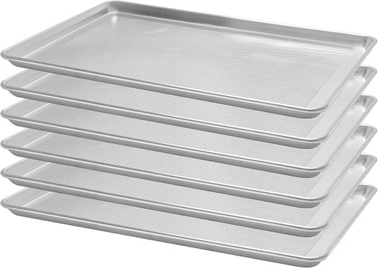 BIEAMA 6 Pack Full Size 18" x 26" Aluminum Baking Sheet Pan Perforated, Commercial Bakery Equipment Cookie Sheets, NSF Approved Baking Tray