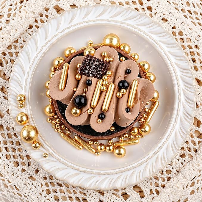 Sprinkles for Cake Decorating, Edible Gold Pearl & Rods Sprinkles in Mix Sizes 130g/4.6oz, Baking Cupcakes, Donuts, Macarons Baking Toppings, Wedding Celebration Birthday Party Supplie