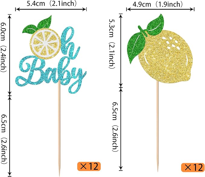 Rsstarxi 24 Pack Lemon Oh Baby Cupcake Toppers Fruit Theme Oh Baby Lemonade Cupcake Picks Decorations for Lemon Theme Baby Shower Kids Birthday Party Cake Decorations Blue