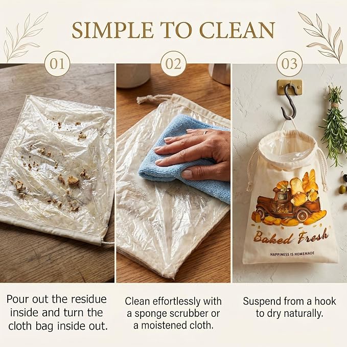 4 Pack Reusable Bread Bags for Homemade Bread，natural Beeswax & Linen Cotton，large Capacity and Portable,Bread Keeper for Sourdough，food/Bread Storage,With Free Baguette Bag and Baking Paper