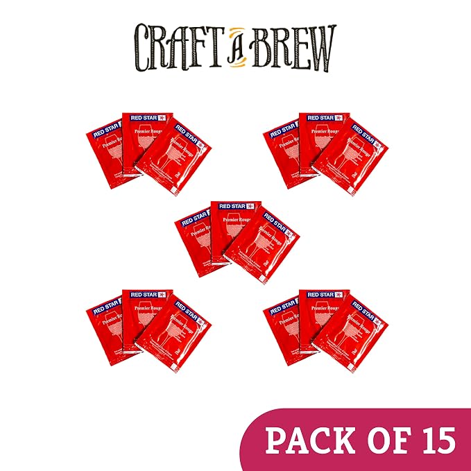 Craft A Brew - Red Star Premier Rouge Wine Yeast - Dry Wine Yeast - For Full-Bodied, Aromatic Red Wines - Ingredients for Home Fermenting - Wine Making Supplies - 15 Pack