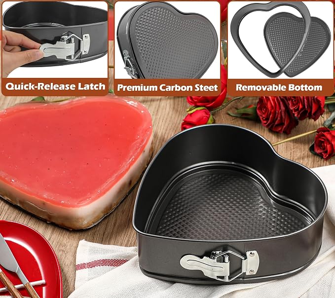 Webake 9in Heart Shaped Nonstick Springform Pan, Ideal for Cheesecakes, Quiches, Black