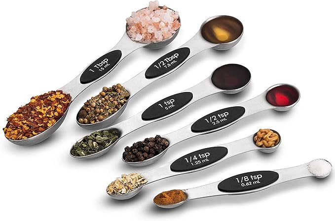 NutriChef 6-Piece Magnetic Measuring Spoon Set - Stainless Steel Stackable Dual Sided Nesting Teaspoon to Tablespoon For Dry & Liquid Ingredients, Stylish, Rustproof & Easy-to-Clean - Silver