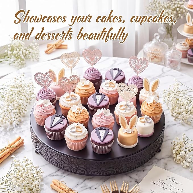 Wenqik 20 Inch Cake Stand Round Metal Cupcake Dessert Wedding Cake Stand Cookies Display Holder Fruit Food Serving Tray for Table Wedding Birthday Anniversary Party Decor (Black)