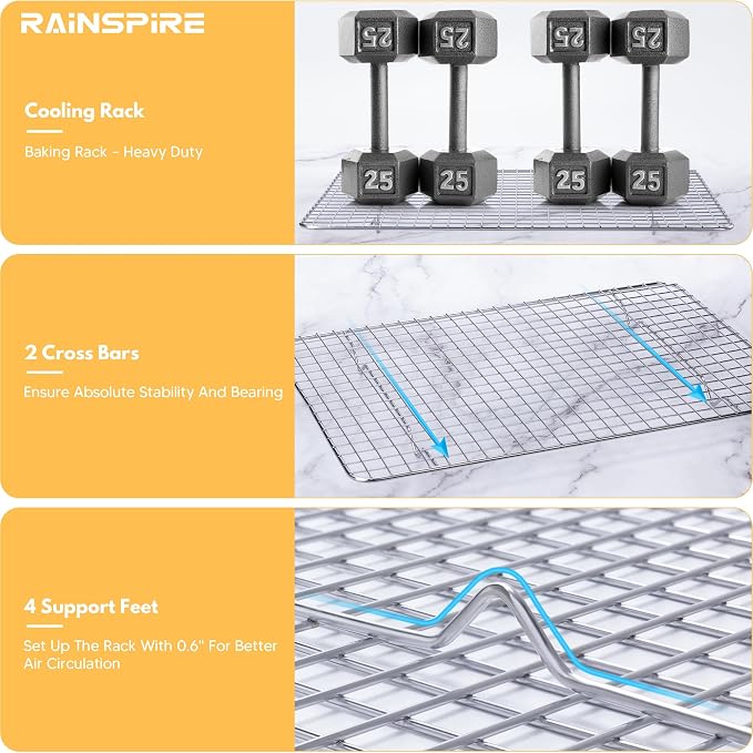 Rainspire Cooling Rack Stainless Steel, Heavy Duty Cooling Racks for Cooking and Baking, Oven Safe Wire Rack for Cooking, Baking Rack for Oven Cooking Fits Quarter Sheet Pan, 8.5" x 12", 2-Pack