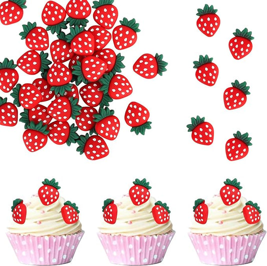 30 Pack Strawberry Cupcake Toppers Red Glitter Strawberry Cupcake Picks for Fruit Baby Shower Kids Birthday Summer Berry Cupcake Decorations Party Supplies