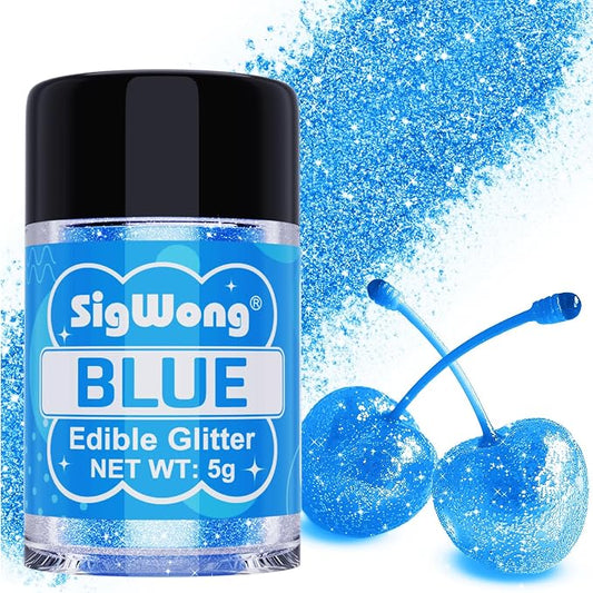 Blue Edible Glitter - 5g Food Grade Cake Decorating Shimmering Glitter, Edible Sprinkle Luster Dust for Drinks, Chocolates, Fondant, Strawberries, Cupcakes, Candy, Easter Cookie - Vegan