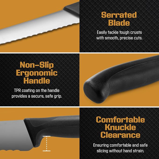 Bamboo Bread Slicer with Crumb Tray & Knife – 3 Slice Thickness Options, Foldable Storage, 10” Ultra Sharp Stainless Steel Bread Knife with Ergonomic Handle – Sourdough & Cake Cutter Set