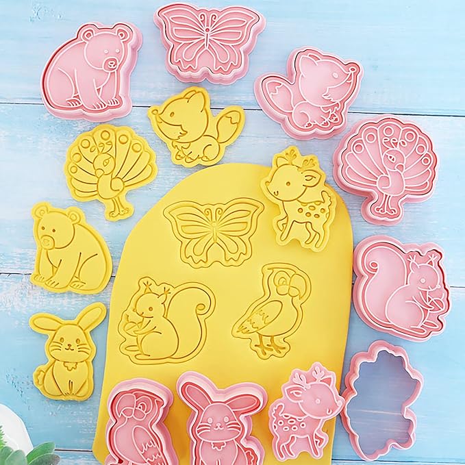Butterfly Cookie Cutters with Cookie Stamps 8 Pieces Set 3D Rabbit Mini Cookie Cutter Shapes for Kids and Adults (Animal B)
