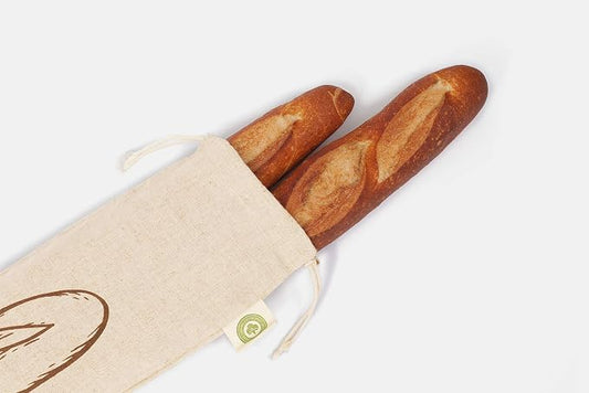 Reusable Linen Baguette Bread Bags - Set of 2 Washable Cloth Bread Bags with Drawstring Closure - Long Size - 29”x7”