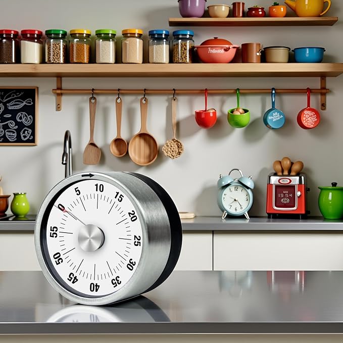 1Pcs White Mechanical Kitchen Countdown Timer with Magnetic Back 60-Minute Visual Timer for Kids, Toddlers, Teachers, Time Management Tool for Study, Cooking, Baking Timers