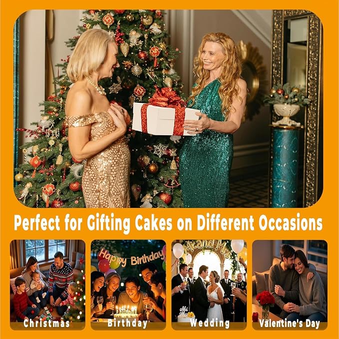8x8x8 Inches Cake Boxes with Cake Boards, 3 Pack Premium Tall Cheesecake Boxes with Display Window for Christmas, Birthday, Wedding