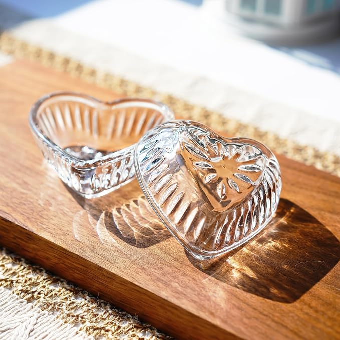 kanpura 6 Pack Mini Glass Bowls, 2 oz Dipping Bowls, Heart Small Prep Bowl | Crystal Pinch Bowls for Spice, Sauce, Candy, Dessert, Ice Cream, Dishwasher Safe