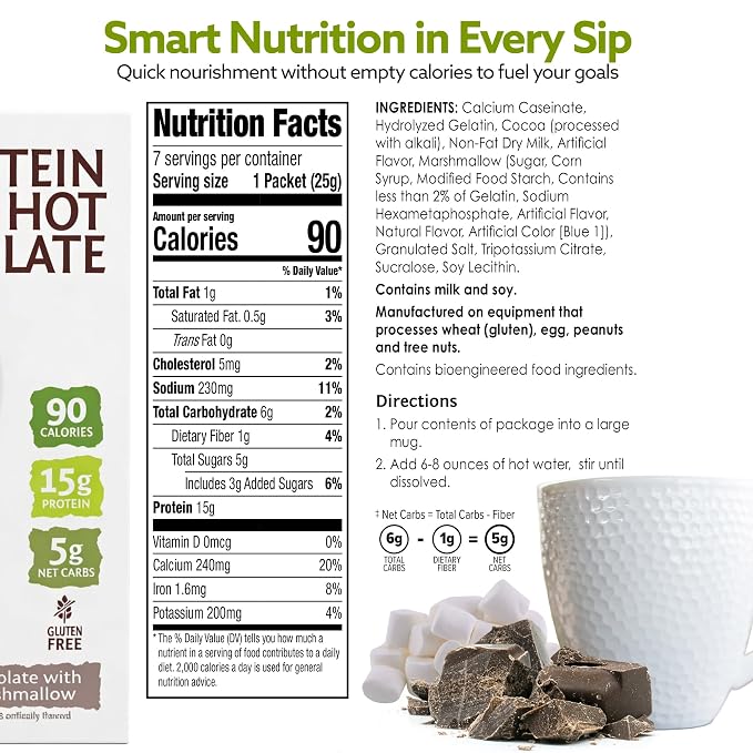 BariWise Protein Hot Chocolate with Marshmallows, Hot Cocoa, Low Sugar, Low Carb, Keto Friendly & Gluten Free (7ct)