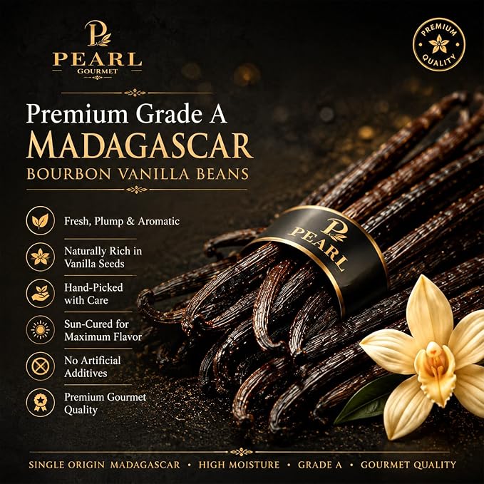 50 Organic Vanilla Beans Grade A 5-6 Inch Bulk Whole Pods for Homemade Extract, Baking & Brewing | Moist & Plump | Non-GMO, Gluten-Free