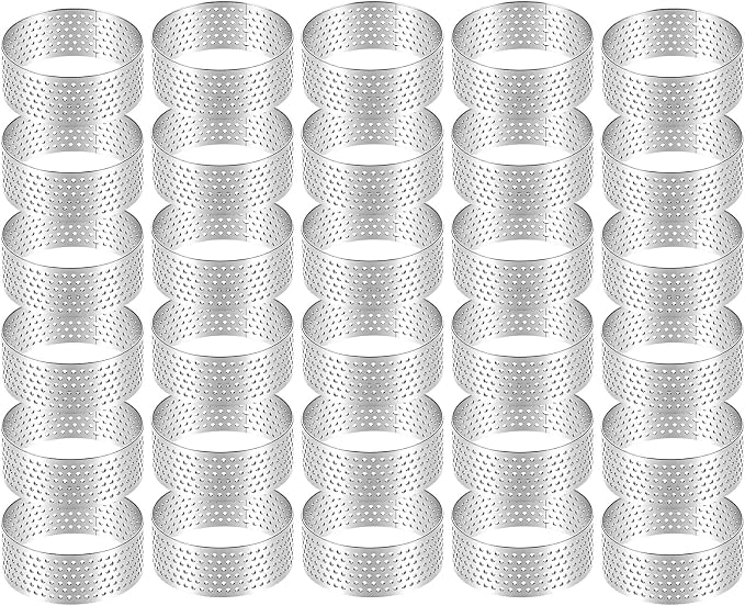 30 Pack Stainless Steel Tart Rings 2 Inch Heat-Resistant Perforated Cake Mousse Ring Round Ring Baking Doughnut Tools Small Fruit Tarte Molds for Cooking Dessert Crumpet