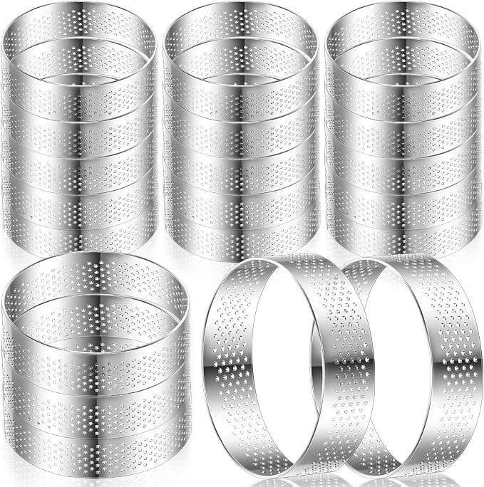 Mumufy 20 Pcs Perforated Tart Rings Round Stainless Steel Tart Rings for Baking Nonstick Metal Round Cake Ring for Pastry French Dessert Mousse Food Crisp Home Food Making Tool (3.15'')