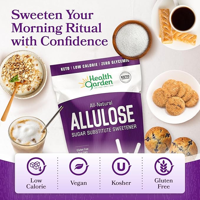 Health Garden Allulose Sweetener, Sugar Substitute - 14oz Bag – Allulose Granulated Sugar Substitute, Zero Calorie Sweetener for Baking and Coffee, Keto Friendly, Non-GMO