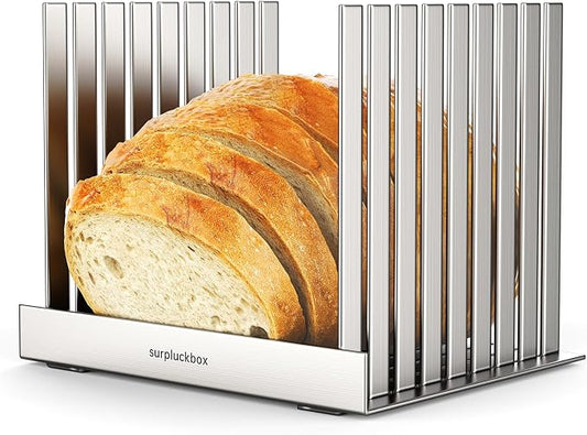 Bread Slicer, 304 Stainless Steel Adjustable Slice Guide, Collapsible Space-Saving, Durable and Stable for Homemade Bread, Bagels and Cakes (Silver)