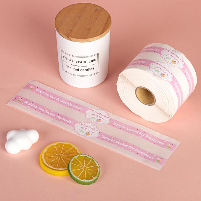 360 Pcs Handmade food retail package sealing labels 0.47 x 8.66 Inch Homemade stickers for baked goods Safe secure tamper evident seals stickers for cake dessert present box packaging supplies