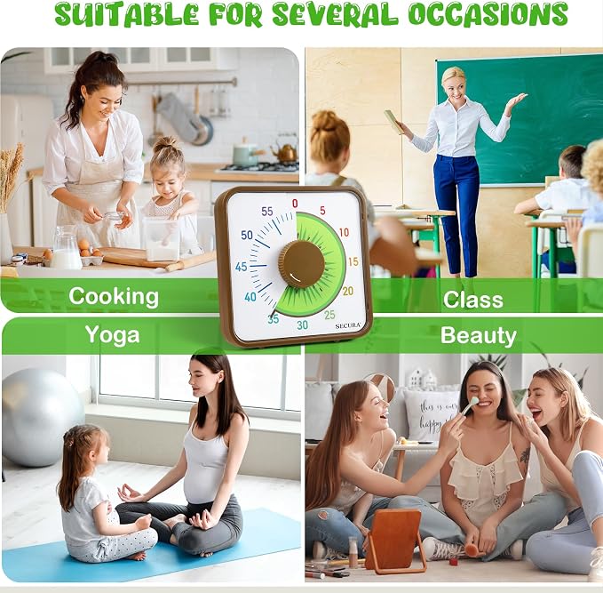 Secura 7.5-Inch Fruit Visual Timer for Kids, 60-Minute Countdown Timer for Classroom or Kitchen, Durable Mechanical Timer Clock with Magnetic Backing (Kiwi)
