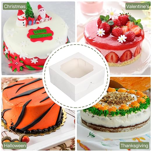 TOMNK 20pcs Cake Boxes, 12x12x6Inch White Bakery Boxes with Window, Disposable Cake Caddy Carrier Container for Valentine's Day, Mother's Day, Pie Pastries Cookies