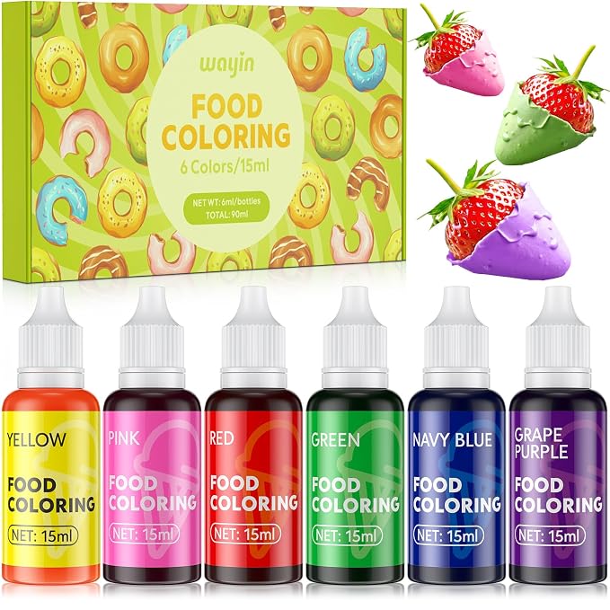 Food Coloring Liquid - 6 Vibrant Color Food Grade, Tasteless Food Coloring Gel for Cake Decorating, Baking, Easter Egg, Icing, Fondant, Slime Making DIY Supplies Kit - 0.52 Fl. oz (15 ml)/Bottles