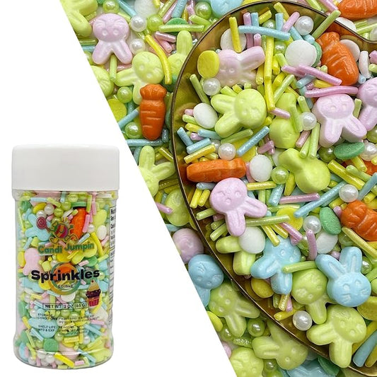CandiJumpin Edible Bunny Sprinkles, Pastel Pearl Sprinkles Easter Cake Decorations Crunchy Jimmies Edible Pearls for Cake Decorating Pearl Decoration for Baking Baby Shower Birthday Wedding Christmas Supplies 3 OZ