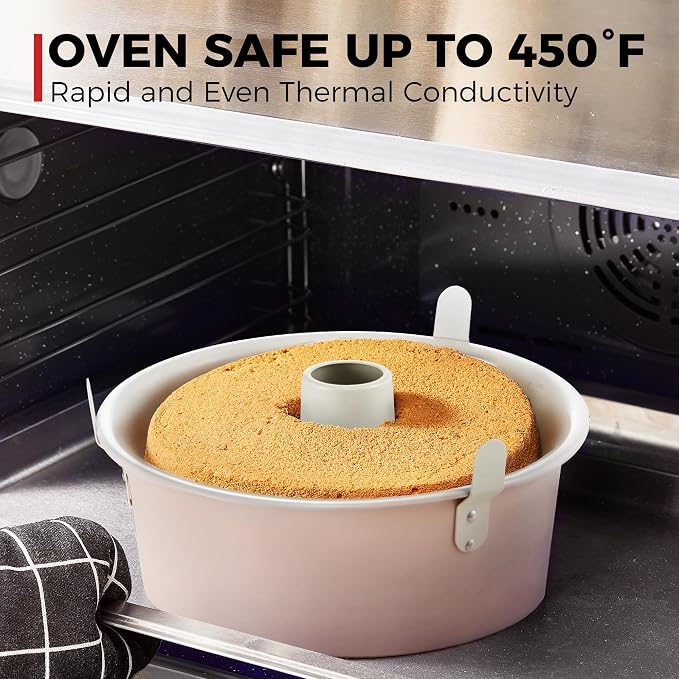 HONGBAKE Nonstick Angel Food Cake Pan with Removable Bottom, 10 Inch Tube Pound Cake Pans for Baking Chiffon Cake, 16-Cup, Heavy Duty, Pink